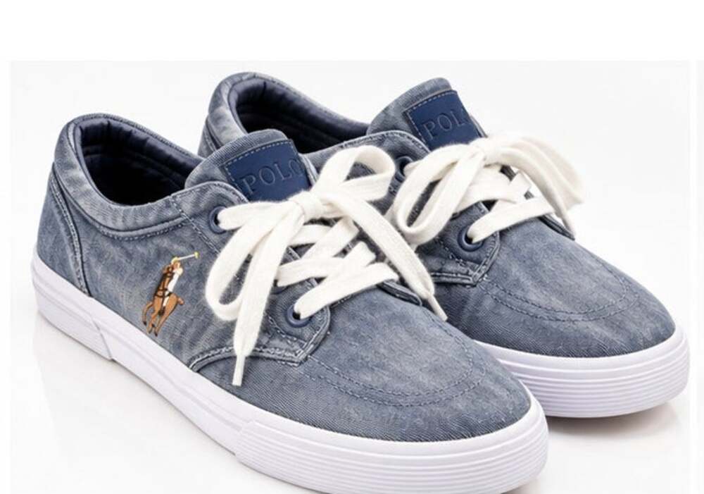 Polo Ralph Lauren Faxon Low Men's 8D Gray Denim Canvas Lace-Up Sneakers